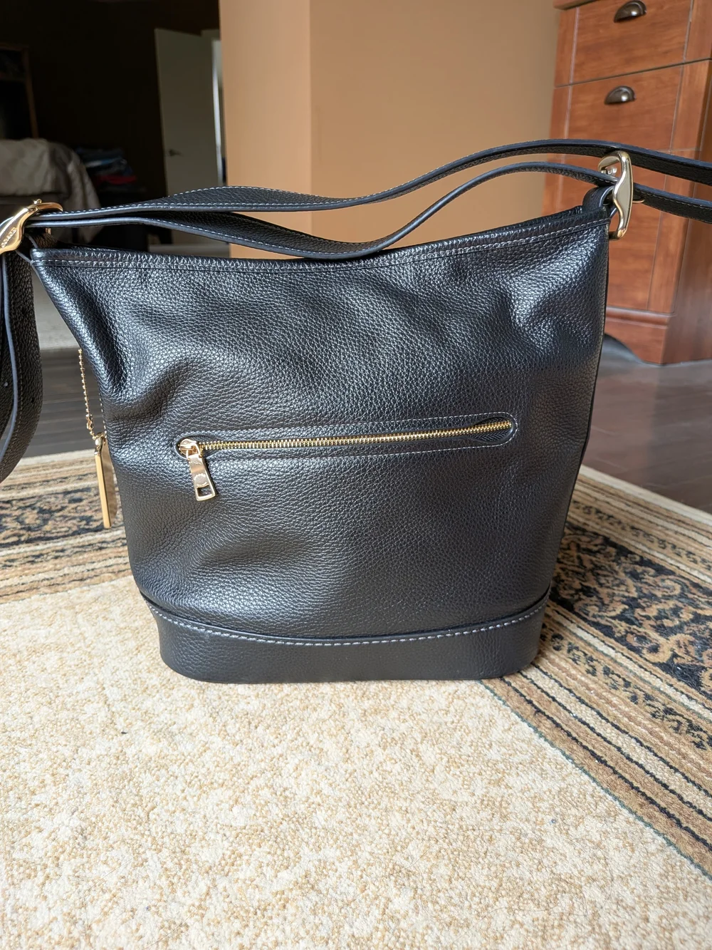 Coach Jude Duffel Bag in Black Pebbled Leather with Gold Hardware